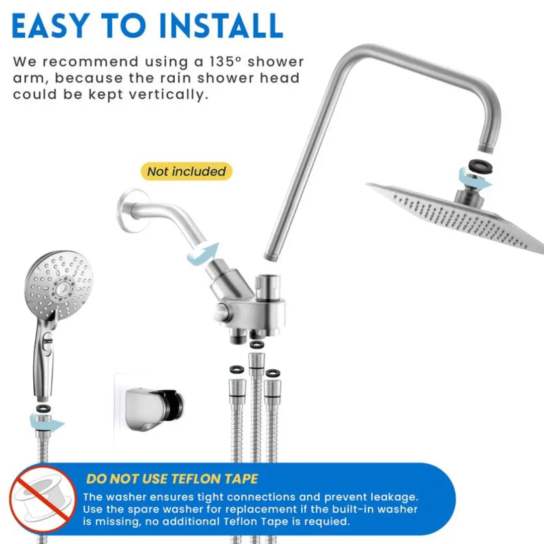 DRAXORY Dual Shower Head | 8" Rainfall + Handheld | Adjustable Height | High Pressure | Luxury Standing Shower