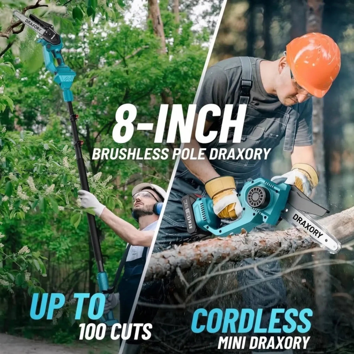 DRAXORY 2-in-1 Mini Chainsaw Cordless 6 Inch with Extension Pole for Tree Limb Branch Cutter