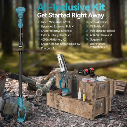 DRAXORY 2-in-1 Mini Chainsaw Cordless 6 Inch with Extension Pole for Tree Limb Branch Cutter