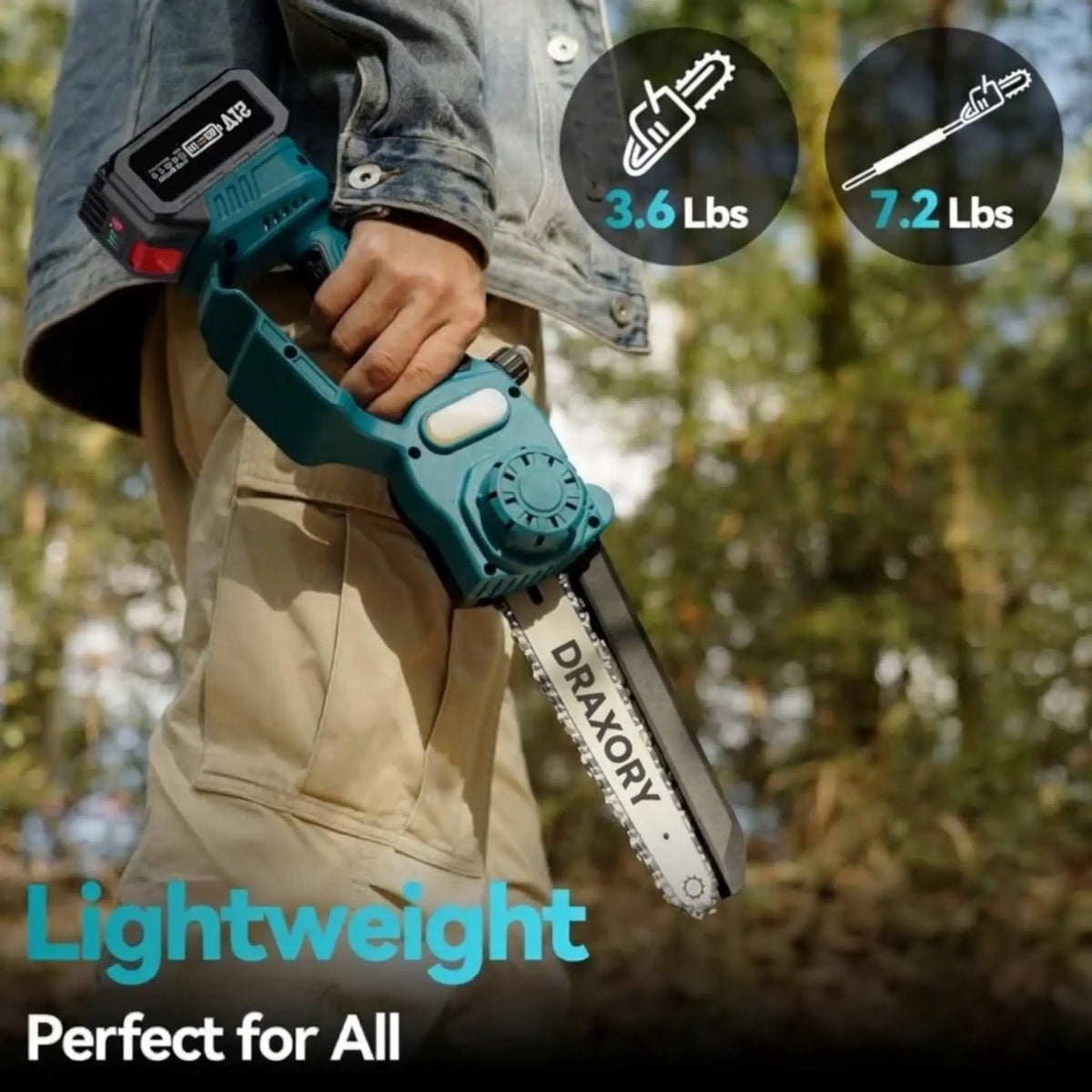 DRAXORY 2-in-1 Mini Chainsaw Cordless 6 Inch with Extension Pole for Tree Limb Branch Cutter