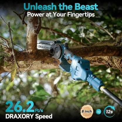 DRAXORY 2-in-1 Mini Chainsaw Cordless 6 Inch with Extension Pole for Tree Limb Branch Cutter