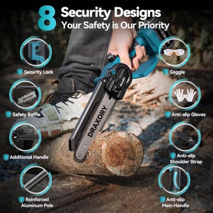 DRAXORY 2-in-1 Mini Chainsaw Cordless 6 Inch with Extension Pole for Tree Limb Branch Cutter