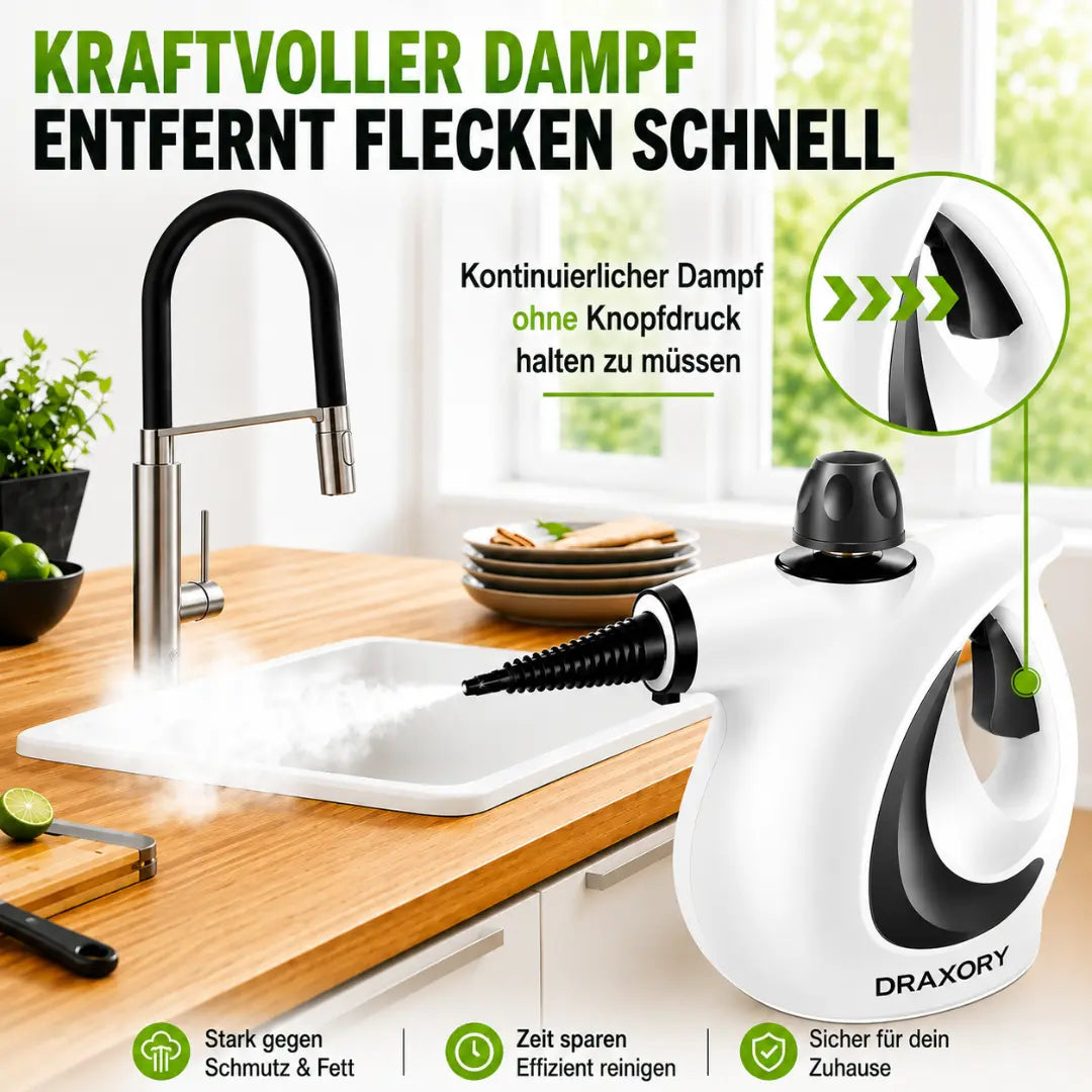 DRAXORY® T29 Portable High-Pressure Steam Cleaner | 12-Piece Accessory Set for Bathroom, Kitchen, Car, Furniture, and Tiles