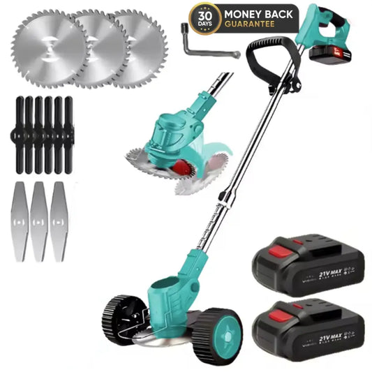 DRAXORY Electric S4 Grass Trimmer 21V with Battery and 3 Blade Types – Powerful Cordless Lawn Mower for Garden and Lawn