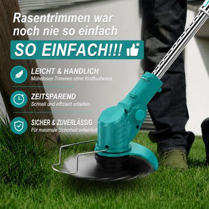 DRAXORY Electric S4 Grass Trimmer 21V with Battery and 3 Blade Types – Powerful Cordless Lawn Mower for Garden and Lawn