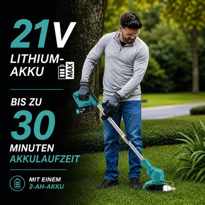 DRAXORY Electric S4 Grass Trimmer 21V with Battery and 3 Blade Types – Powerful Cordless Lawn Mower for Garden and Lawn
