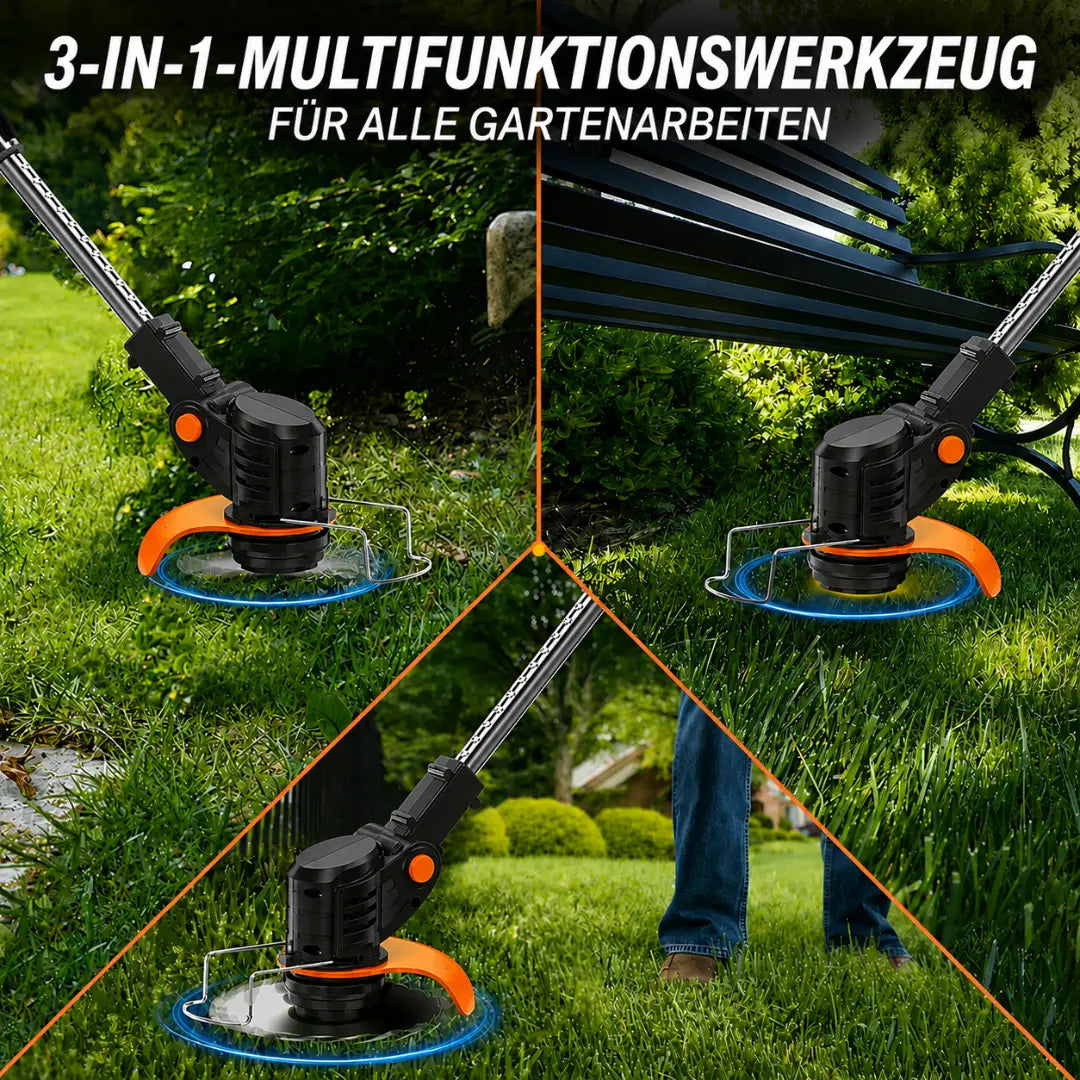 DRAXORY Electric S4 Grass Trimmer 21V with Battery and 3 Blade Types – Powerful Cordless Lawn Mower for Garden and Lawn