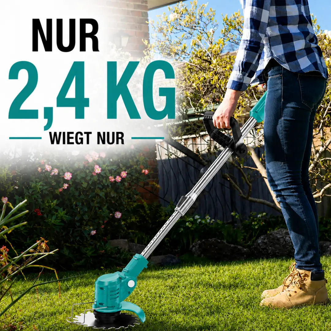DRAXORY Electric S4 Grass Trimmer 21V with Battery and 3 Blade Types – Powerful Cordless Lawn Mower for Garden and Lawn