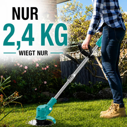 DRAXORY Electric S4 Grass Trimmer 21V with Battery and 3 Blade Types – Powerful Cordless Lawn Mower for Garden and Lawn