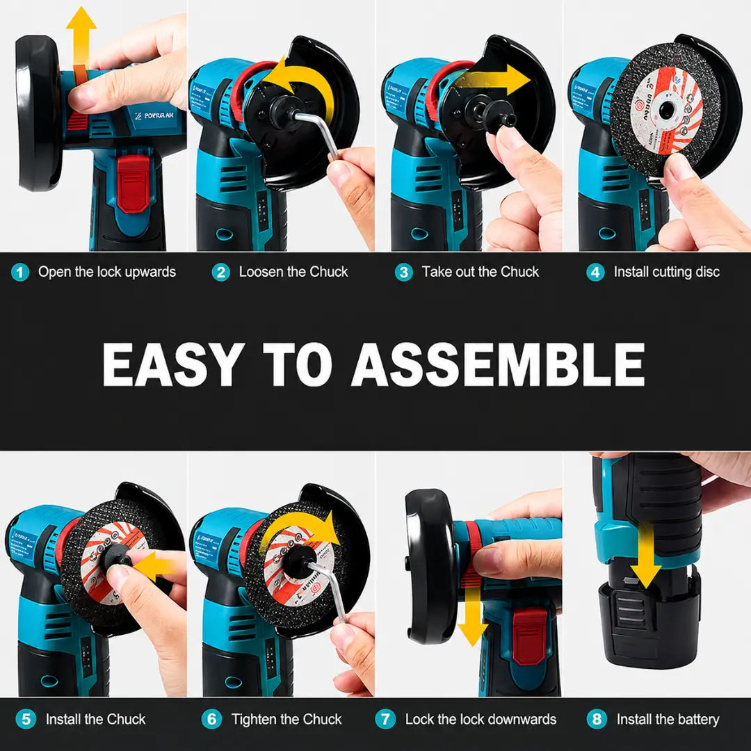 DRAXORY 12V Cordless Angle Grinder Kit – Cutting, Grinding & Polishing Tool with Battery & Discs