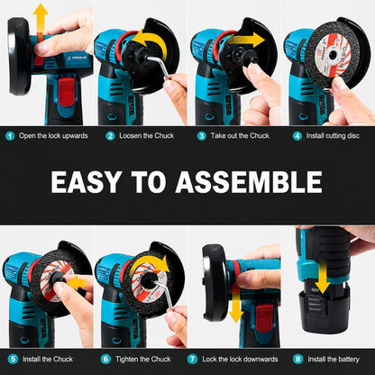 DRAXORY 12V Cordless Angle Grinder Kit – Cutting, Grinding & Polishing Tool with Battery & Discs