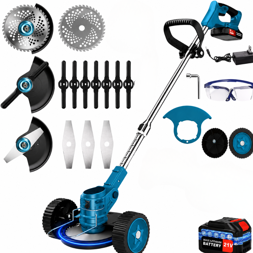 DRAXORY Elektrische Grastrimmer S4 21V met Accu en 3 Messentypes – Krachtige Draadloze Grasmaaier voor Tuin en Gazon
