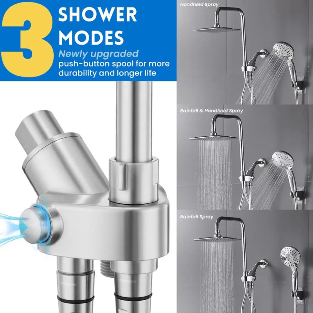 DRAXORY Dual Shower Head | 8" Rainfall + Handheld | Adjustable Height | High Pressure | Luxury Standing Shower