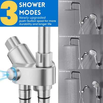 DRAXORY Dual Shower Head | 8" Rainfall + Handheld | Adjustable Height | High Pressure | Luxury Standing Shower