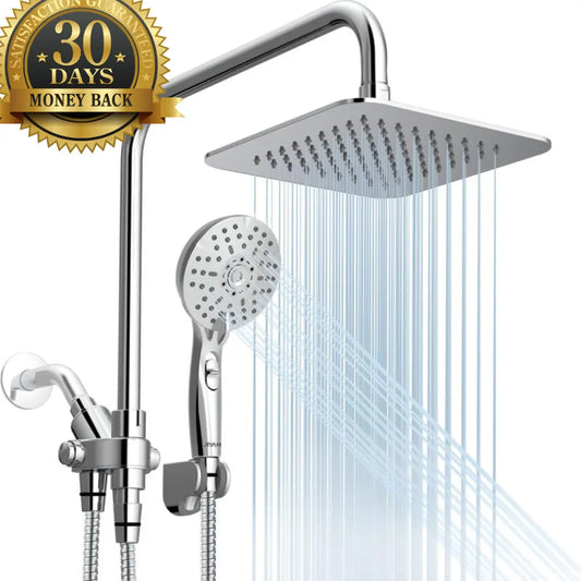 DRAXORY Dual Shower Head | 8" Rainfall + Handheld | Adjustable Height | High Pressure | Luxury Standing Shower