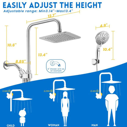 DRAXORY Dual Shower Head | 8" Rainfall + Handheld | Adjustable Height | High Pressure | Luxury Standing Shower