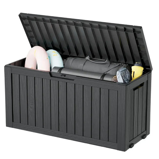 Arcón de almacenamiento para exteriores de 75 galones, material de resina, resistente al agua y a los rayos UV, organizador para garaje, almacén y patio