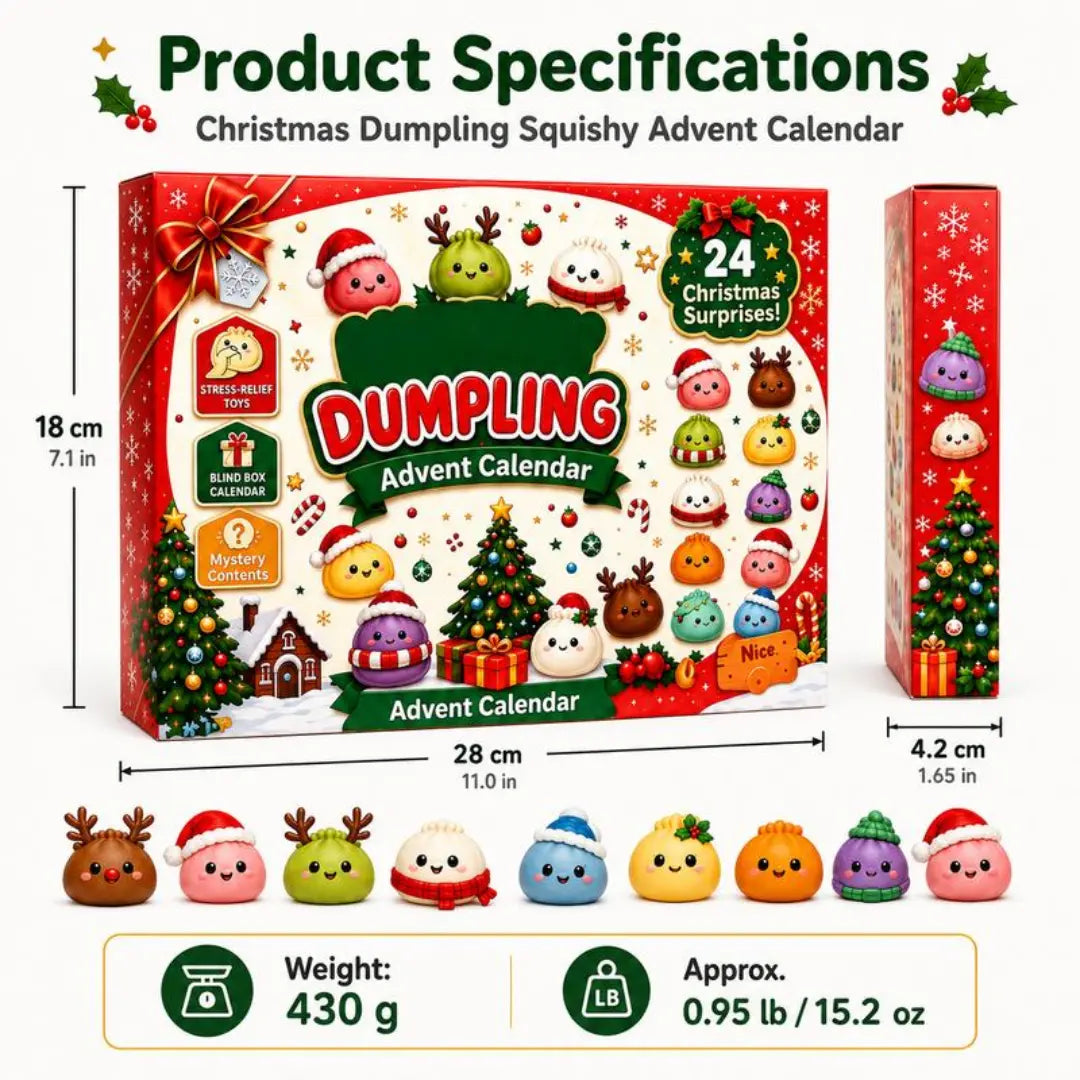 Merry Squish – Calendario de Adviento Squishy 2026 para niños, 24 sorpresas de dumplings kawaii, regalo de cuenta regresiva de Navidad para niñas y niños, detalle para el calcetín navideño
