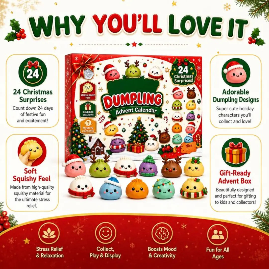 Merry Squish – Calendario de Adviento Squishy 2026 para niños, 24 sorpresas de dumplings kawaii, regalo de cuenta regresiva de Navidad para niñas y niños, detalle para el calcetín navideño