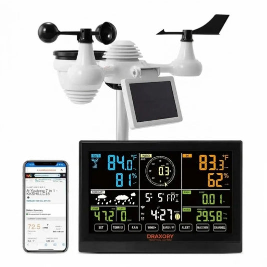 DRAXORY T60184 WiFi Weather Station 7-in-1 Weather Stations Indoor Outdoor