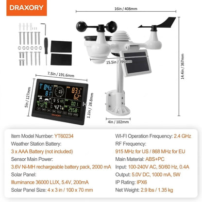 DRAXORY T60184 WiFi Weather Station 7-in-1 Weather Stations Indoor Outdoor