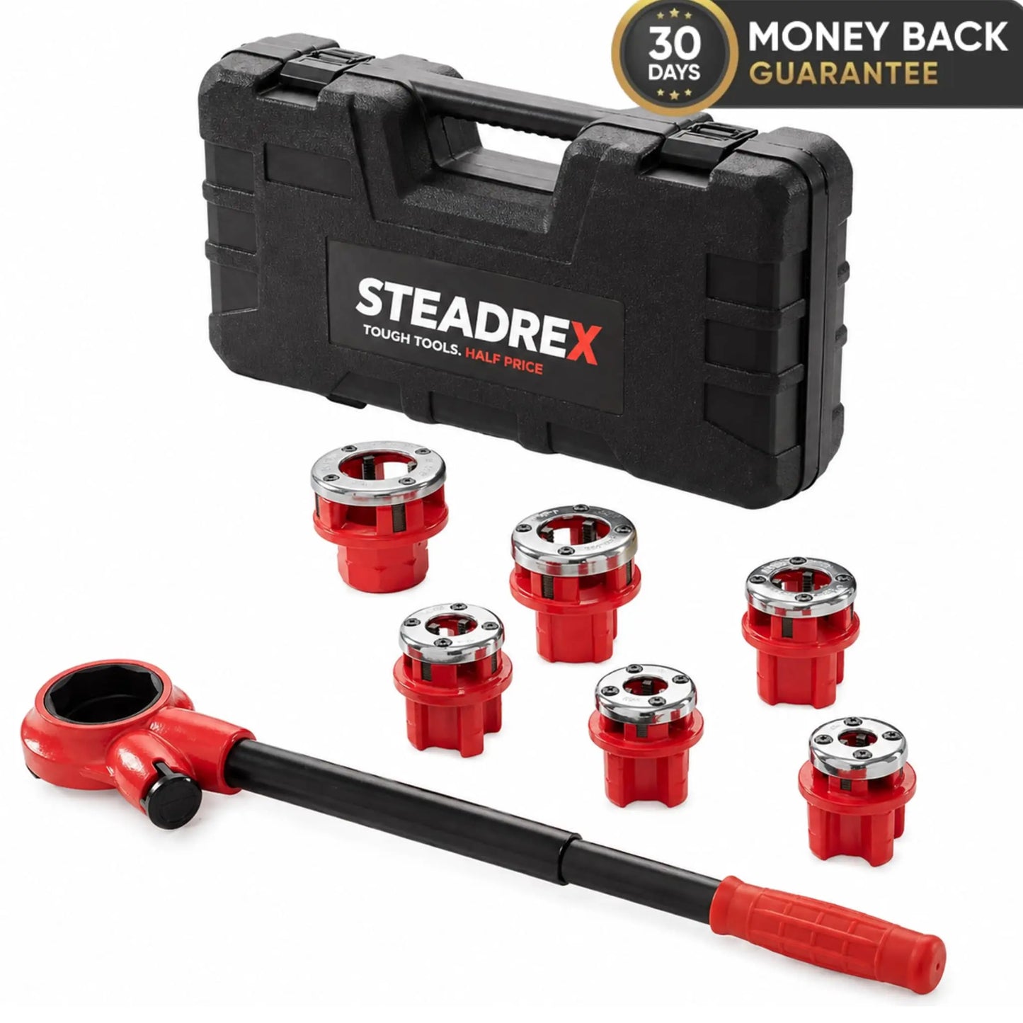 Draxory Plumber's Pipe Tapping Kit Manual Plumbing Steel Threader Set with 6 Dies  for Water and Gas Pipe Fitting KATSU 318504