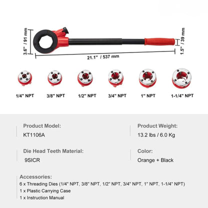 Draxory Plumber's Pipe Tapping Kit Manual Plumbing Steel Threader Set with 6 Dies  for Water and Gas Pipe Fitting KATSU 318504