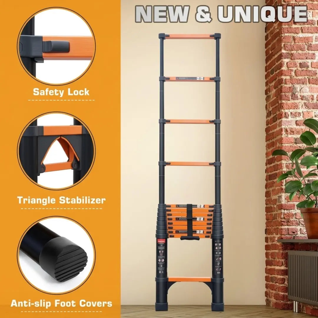 Escalera telescópica DRAXORY de 20 pies: escalera de extensión de aluminio plegable para el hogar y vehículos recreativos (RV)