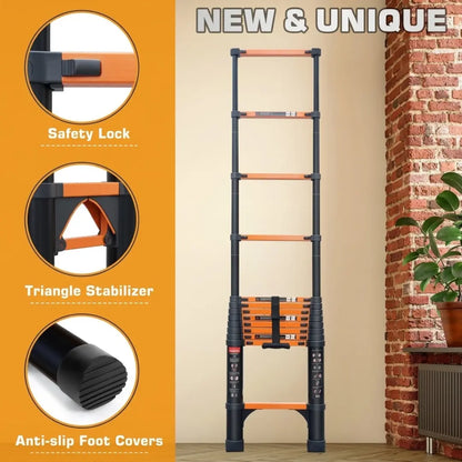 Escalera telescópica DRAXORY de 20 pies: escalera de extensión de aluminio plegable para el hogar y vehículos recreativos (RV)