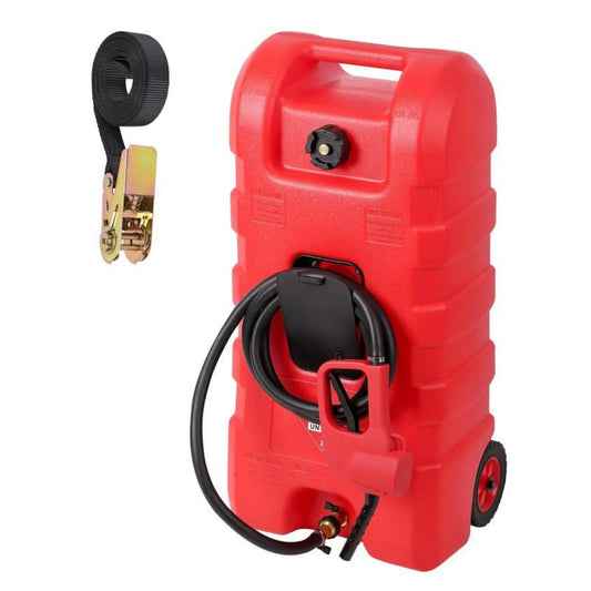 DRAXORY 15-Gallon Gas Caddy with Fuel Transfer Pump & 10 ft Hose, for Mowers, ATVs, Generators & Boats