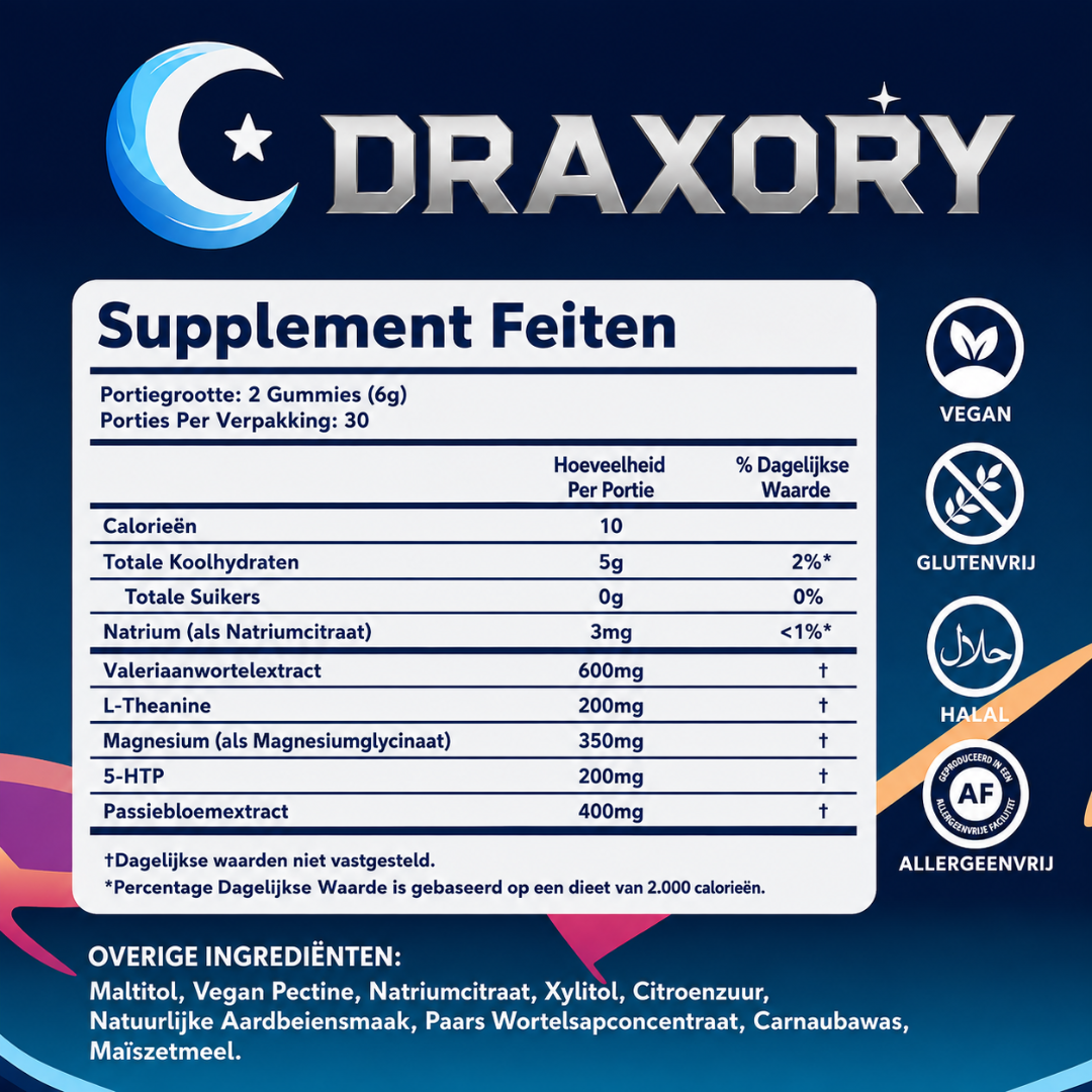 Draxory Natuurlijke Slaapgummies - 30 Porties - Zoete Aardbei Sterren (Melatoninevrij)