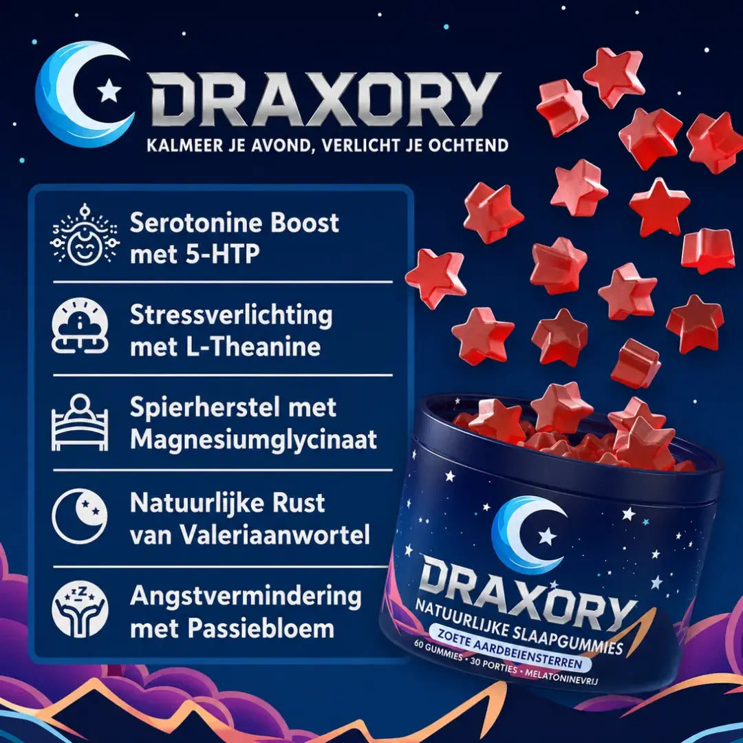 Draxory Natuurlijke Slaapgummies - 30 Porties - Zoete Aardbei Sterren (Melatoninevrij)