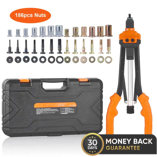 DRAXORY Manual Rivet Nut Riveter 35cm Threaded Insert Pliers with 7 Mandrels 70 Nuts 7 Sizes Riveting Tool with Portable Case for DIY Construction