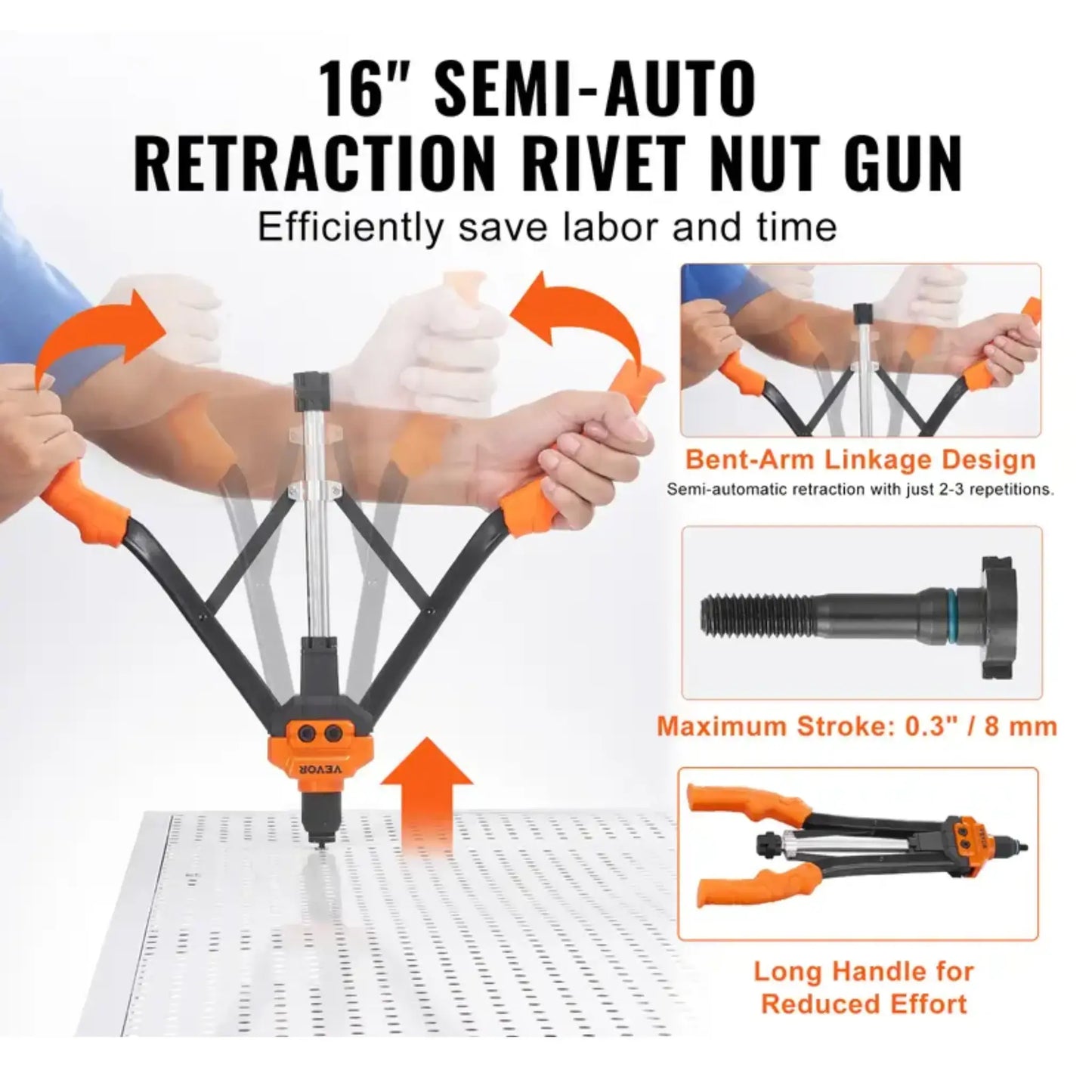 DRAXORY Manual Rivet Nut Riveter 35cm Threaded Insert Pliers with 7 Mandrels 70 Nuts 7 Sizes Riveting Tool with Portable Case for DIY Construction