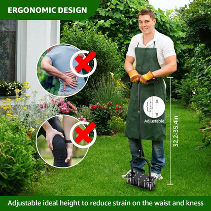 Draxory SoilRevive™ Pro Aerator with Automatic Dirt & Debris Cleaning Design, Heavy-Duty Manual Lawn Aerator with 15 Iron Spikes, Adjustable Height for Effortless Grass Care