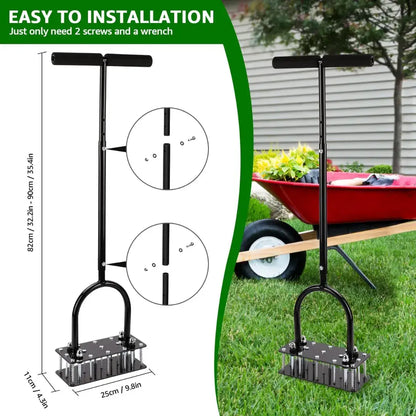 Draxory SoilRevive™ Pro Aerator with Automatic Dirt & Debris Cleaning Design, Heavy-Duty Manual Lawn Aerator with 15 Iron Spikes, Adjustable Height for Effortless Grass Care