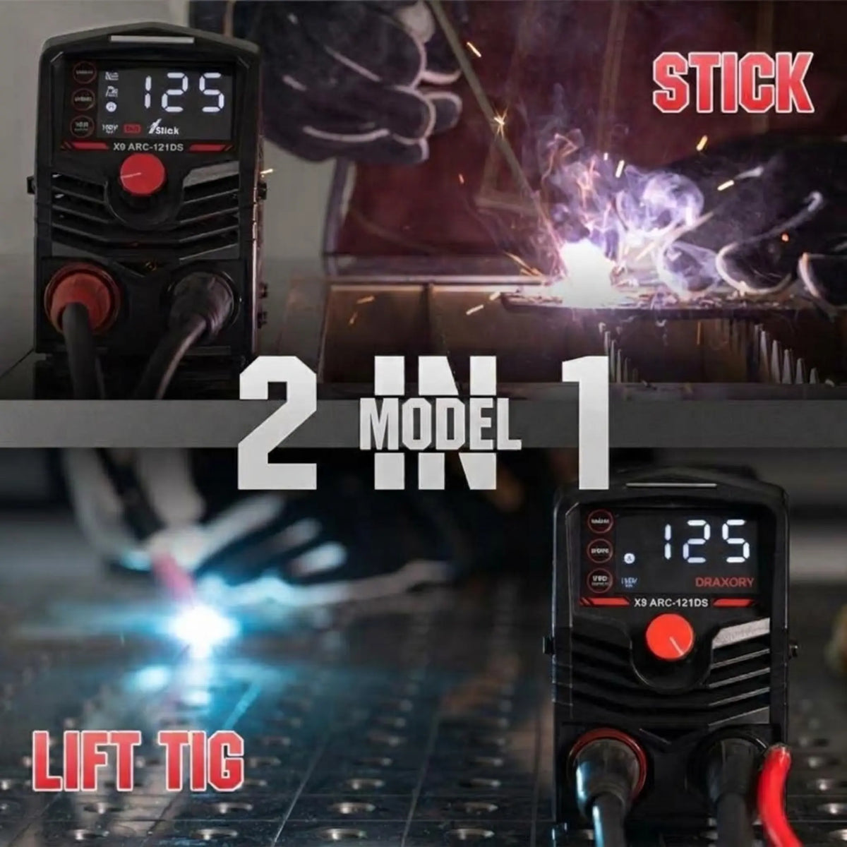 Soldadora por arco mini DRAXORY X9 ARC-121DS-PRO de 125 amperios y 110 V, máquina de soldar MMA con inversor IGBT de CC con arranque en caliente, fuerza de arco y antiadherencia