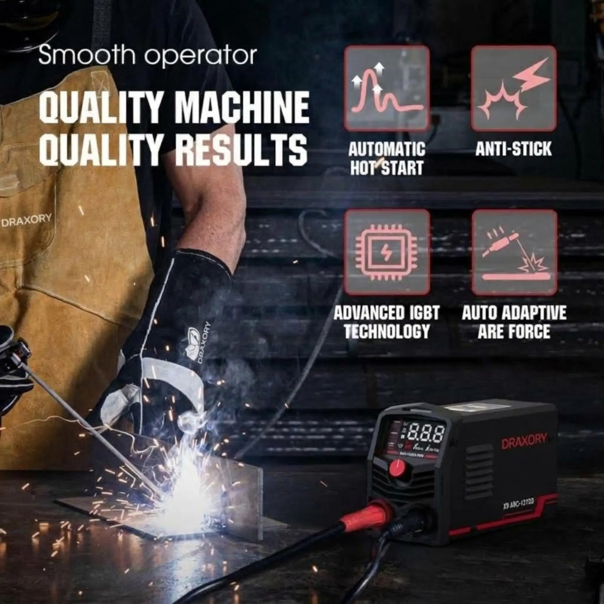 Soldadora por arco mini DRAXORY X9 ARC-121DS-PRO de 125 amperios y 110 V, máquina de soldar MMA con inversor IGBT de CC con arranque en caliente, fuerza de arco y antiadherencia