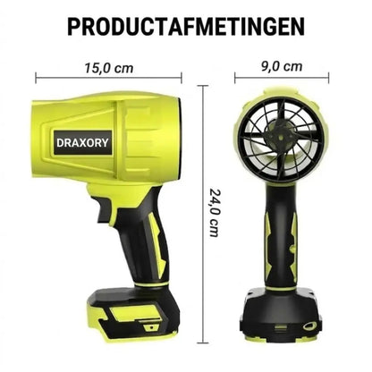 DRAXORY Soplador de hojas 21V - Soplador de hojas manual Turbo Jet de 600 CFM para jardín, terraza y secado de coches - Incluye batería y cargador rápido GRATIS