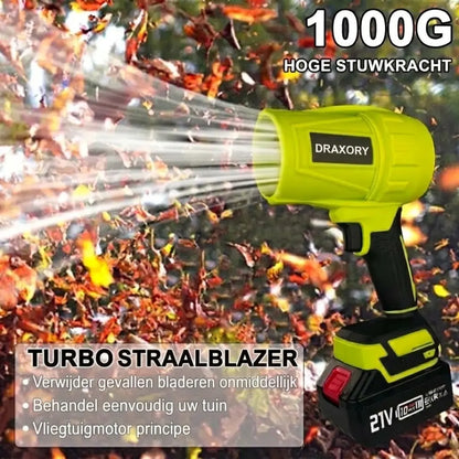 DRAXORY Soplador de hojas 21V - Soplador de hojas manual Turbo Jet de 600 CFM para jardín, terraza y secado de coches - Incluye batería y cargador rápido GRATIS