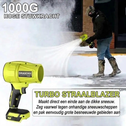 DRAXORY Soplador de hojas 21V - Soplador de hojas manual Turbo Jet de 600 CFM para jardín, terraza y secado de coches - Incluye batería y cargador rápido GRATIS