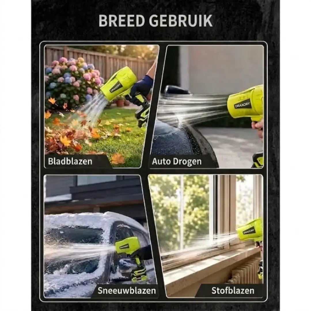 DRAXORY Soplador de hojas 21V - Soplador de hojas manual Turbo Jet de 600 CFM para jardín, terraza y secado de coches - Incluye batería y cargador rápido GRATIS