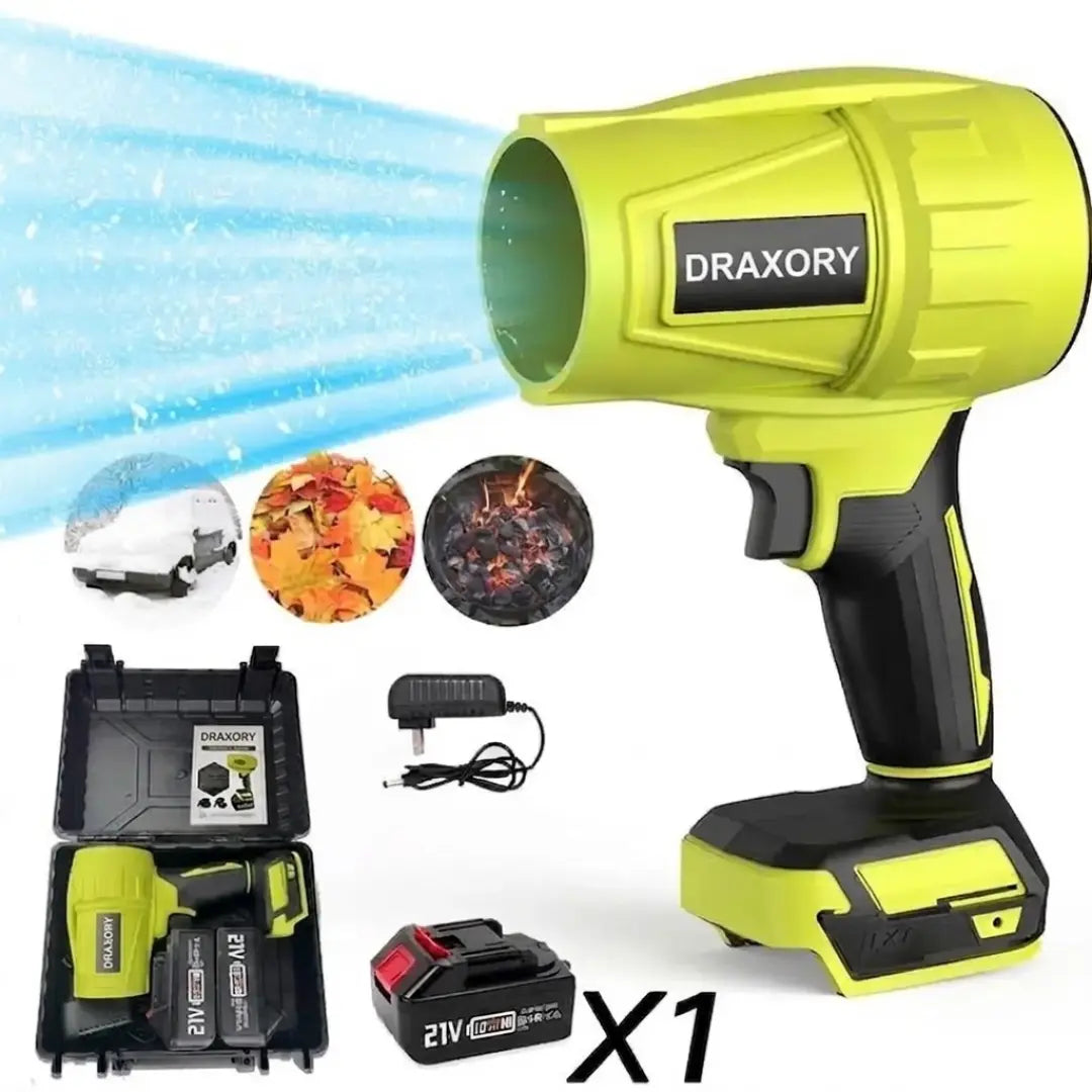 DRAXORY Leaf Blower 21V - 600 CFM Turbo Jet Handheld Leaf Blower for Garden, Patio & Car Drying - Includes FREE Battery and Fast Charger