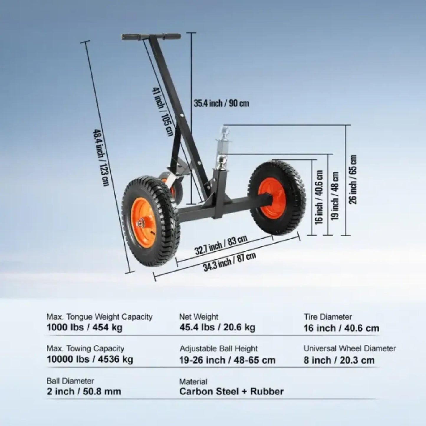 DRAXORY 40225 Trailer Dolly with 12" Pneumatic Tires - 600 Lb. Maximum Capacity