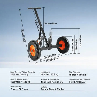 DRAXORY 40225 Trailer Dolly with 12" Pneumatic Tires - 600 Lb. Maximum Capacity