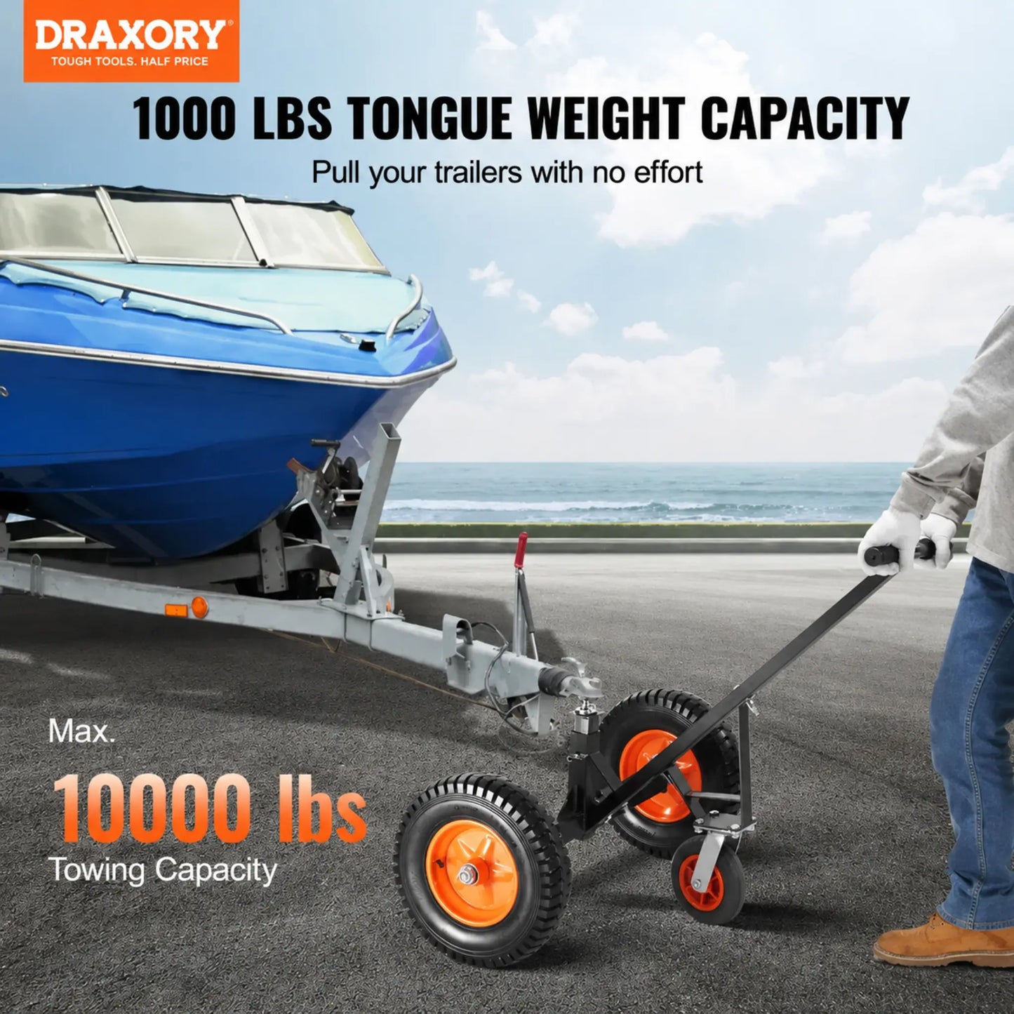 DRAXORY 40225 Trailer Dolly with 12" Pneumatic Tires - 600 Lb. Maximum Capacity
