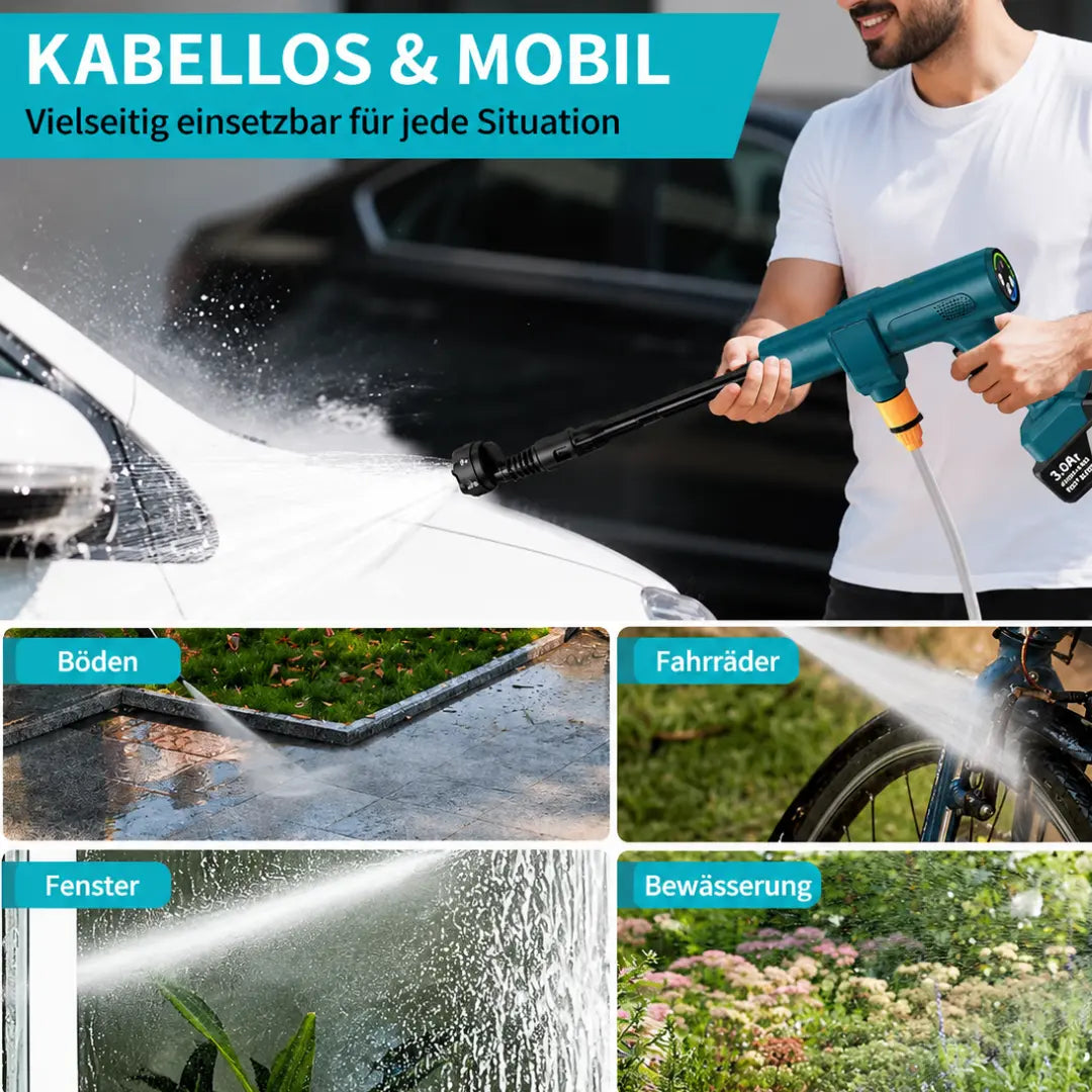 DRAXORY Cordless Portable Pressure Washer, Compatible with Makita 18V Batteries – Portable Cleaning Device with Brushless Motor, 6-in-1 Nozzle, and 4 Adjustable Levels for Car, Floor, Fence, and Walls + FREE BATTERY + CHARGER