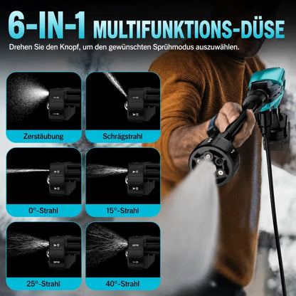DRAXORY Cordless Portable Pressure Washer, Compatible with Makita 18V Batteries – Portable Cleaning Device with Brushless Motor, 6-in-1 Nozzle, and 4 Adjustable Levels for Car, Floor, Fence, and Walls + FREE BATTERY + CHARGER