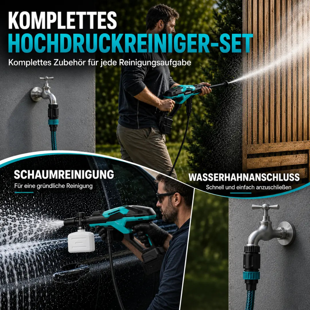 DRAXORY Cordless Portable Pressure Washer, Compatible with Makita 18V Batteries – Portable Cleaning Device with Brushless Motor, 6-in-1 Nozzle, and 4 Adjustable Levels for Car, Floor, Fence, and Walls + FREE BATTERY + CHARGER
