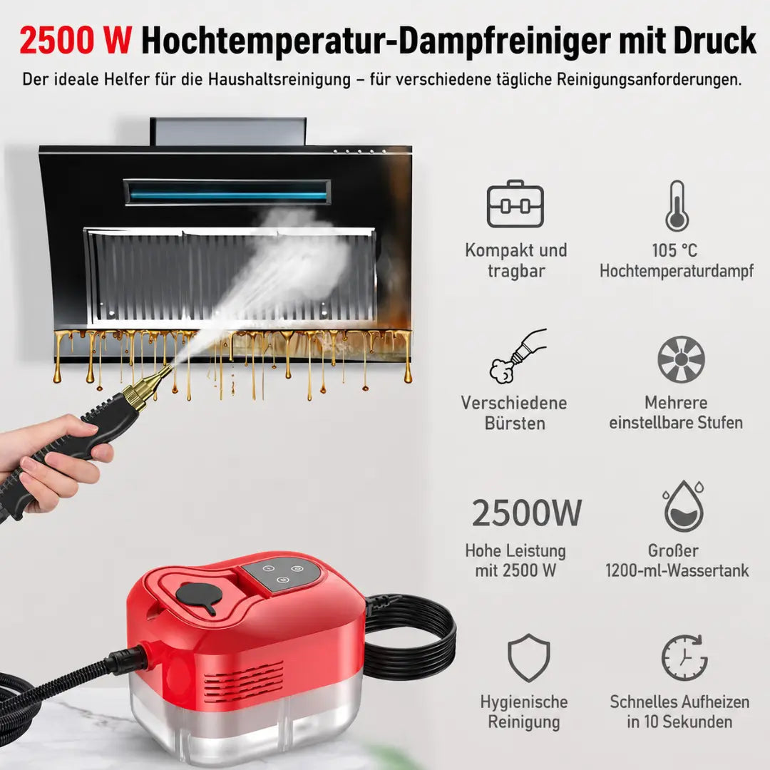 Draxory T6 Steam Cleaner, 2500W Handheld Steam Cleaner, High-Temperature Steam Cleaning Machine, Portable Steam Cleaner, 6-Speed Steam Cleaner, 3 Cleaning Brushes, for Kitchen Furniture, Bathroom